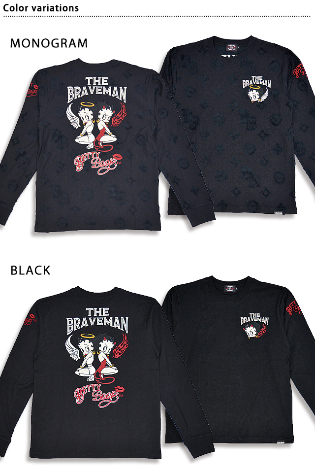 BR×BETTYコラボ 天竺ロングTシャツ The BRAVE-MAN BBB-2303 ブレイブマン ベティーちゃん 刺繍 天使 悪魔