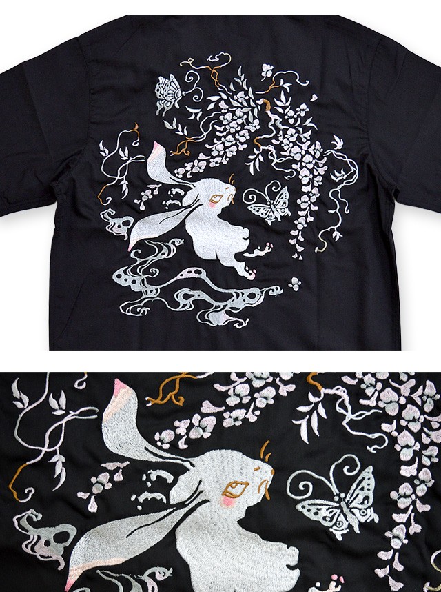 希少 新品 ちきりや ウサギ 刺繍 スカシャツ L ワイン 花 蝶 半袖シャツ 希少 新品 ちきりや ウサギ 刺繍 スカシャツ L ワイン 花 蝶