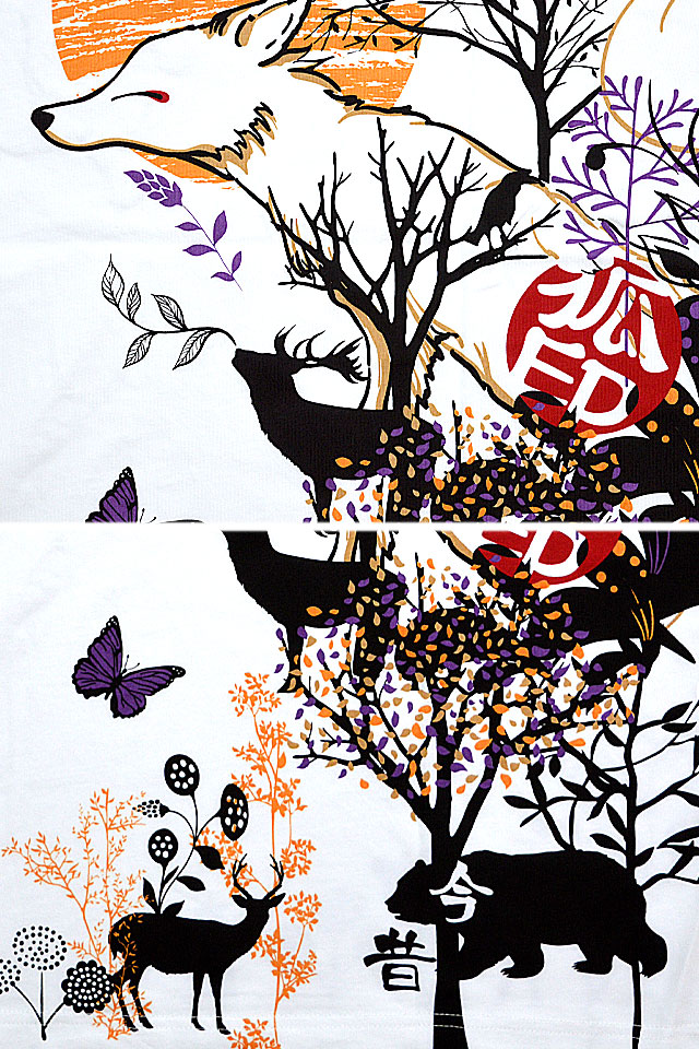 森の狐半袖Tシャツ 今昔 KJ-29068 和柄 和風 きつね キツネ 刺繍