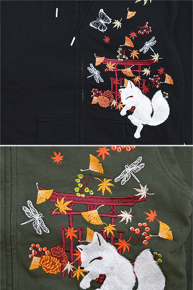 砂時計パーカー 今昔 KJ-29096 和柄 和風 狐 きつね キツネ 刺繍