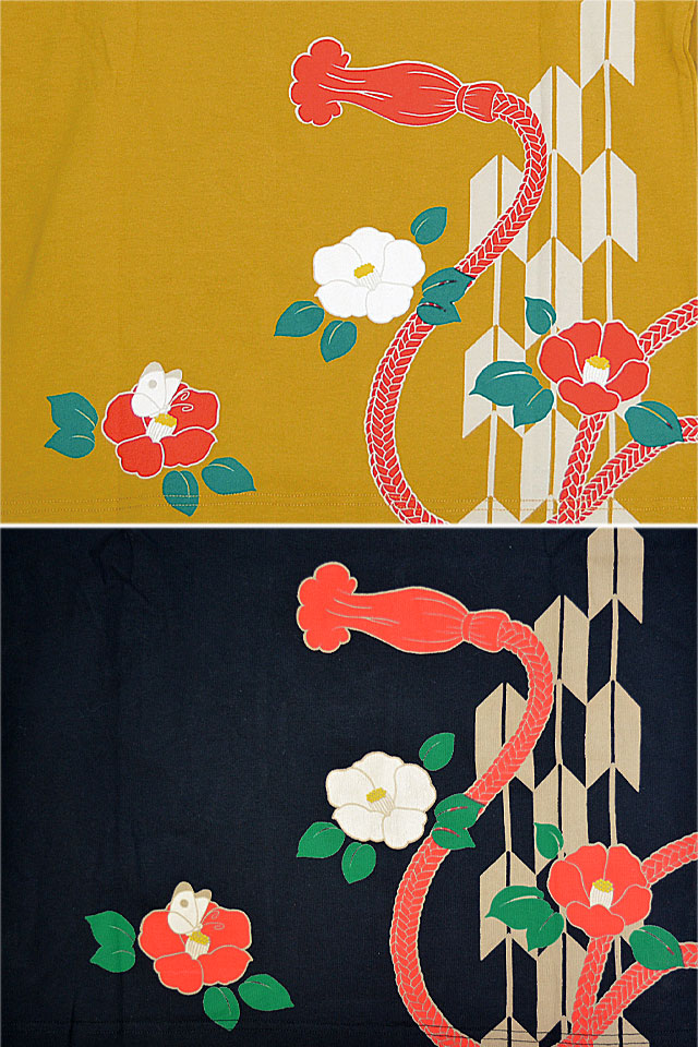 古都物語 矢絣と椿に狐猫ロングTシャツ 今昔 KJ-22007 和柄 和風