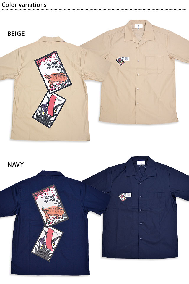 花札切り貼り半袖シャツ 喜人 KJ-42403 和柄 和風 きじん ワークシャツ