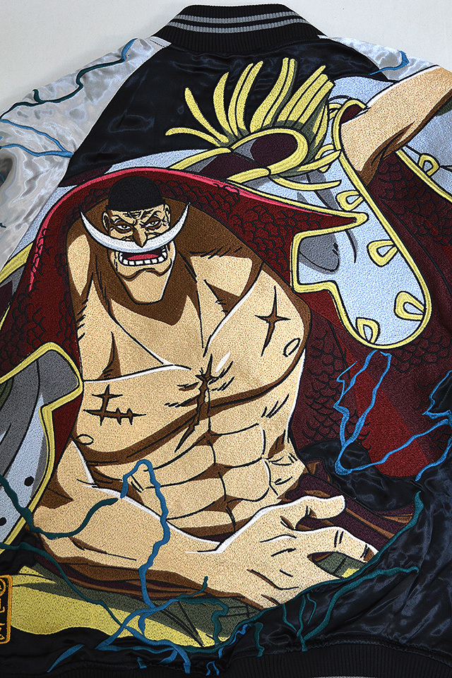 翌日発送可能 柄 グラグラ エドワード ニューゲート 白ひげ Piece ワンピース One 絡繰魂 カラクリダマシイ 刺繍 送料無料 サテン レーヨン 刺繍 セリフ グラグラの実 柄 エドワード ニューゲート コラボ Piece One リバーシブル スカジャン カジュアル 4098