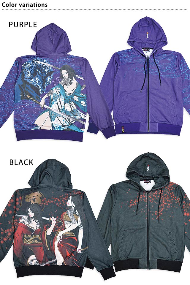 抜刀娘 娘達の闇夜パーカー 抜刀娘 234867 和柄 和風 花魁 着物 スウェット kkdm24443_1.jpg