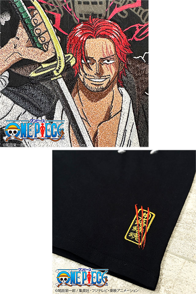 ワンピース　シャンクス　暖簾 絡繰魂×ONE PIECE 赤髪のシャンクス 刺繍半袖Tシャツ 絡繰魂