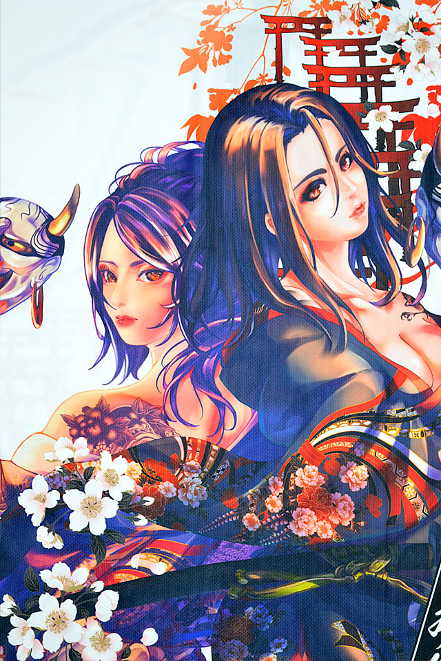 抜刀娘【美麗】 桜舞う娘達の半袖Tシャツ 抜刀娘 242880 昇華転写 和柄