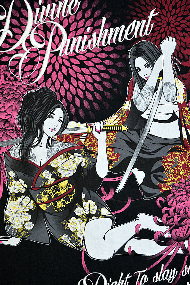 抜刀娘 麗しの2人組半袖Tシャツ 242127 和柄 和風 菊 着物 花魁爆買