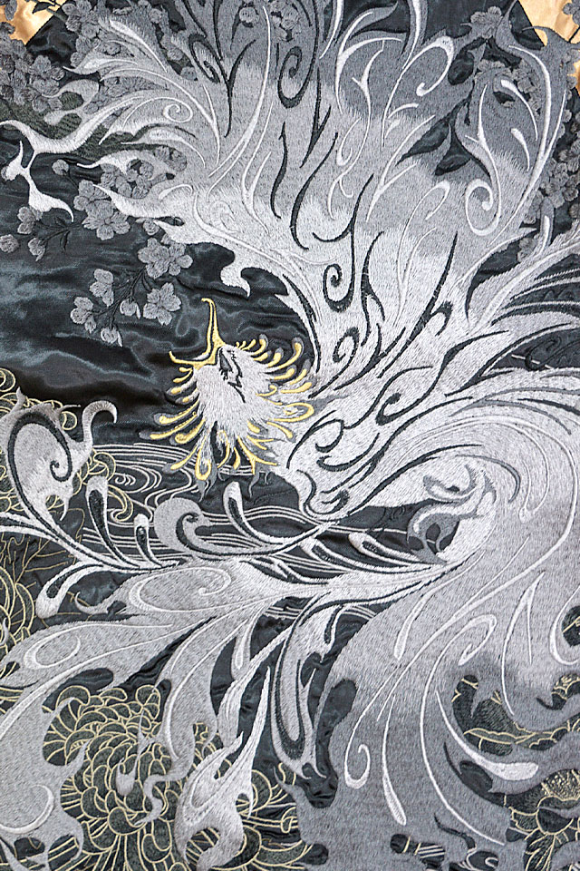 粋 不死鳥百花リバーシブルスカジャン 絡繰魂 243129 和柄 和風 刺繍