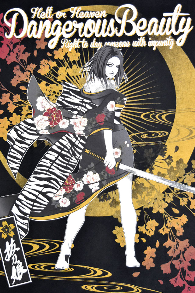 抜刀娘 凛誘惑半袖Tシャツ 252134 和柄 和風 花魁 着物 からくり