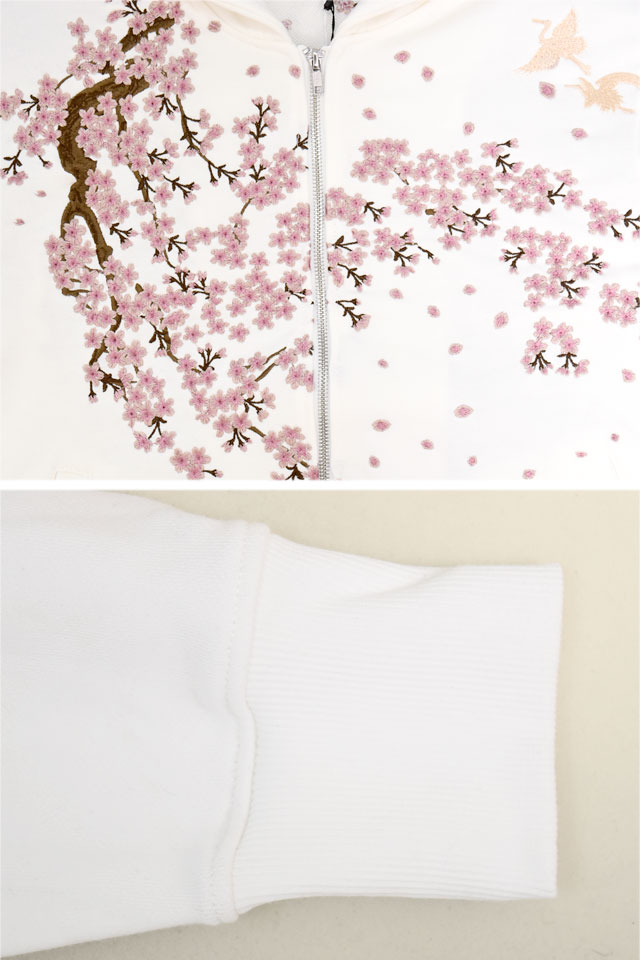 粋 北斎神奈川沖浪裏スウェットジップパーカー 絡繰魂 254018 和柄 和風 刺繍 浮世絵 からくり 粋 北斎神奈川沖浪裏スウェットジップパーカー 絡繰魂 254018 和柄