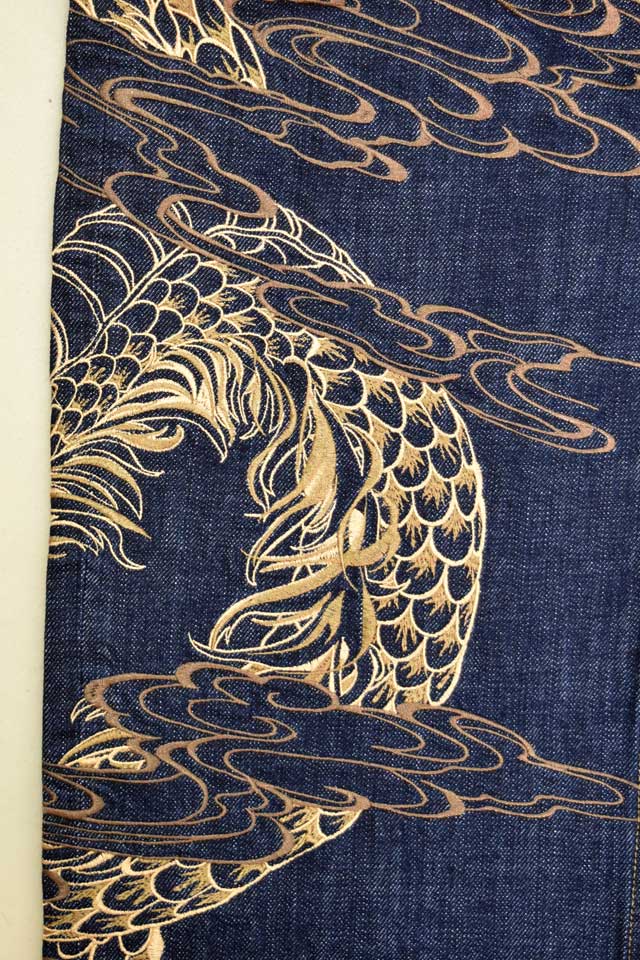 粋 極巻龍デニムパンツ 絡繰魂 262252 和柄 和風 刺繍 ジーンズ 竜 