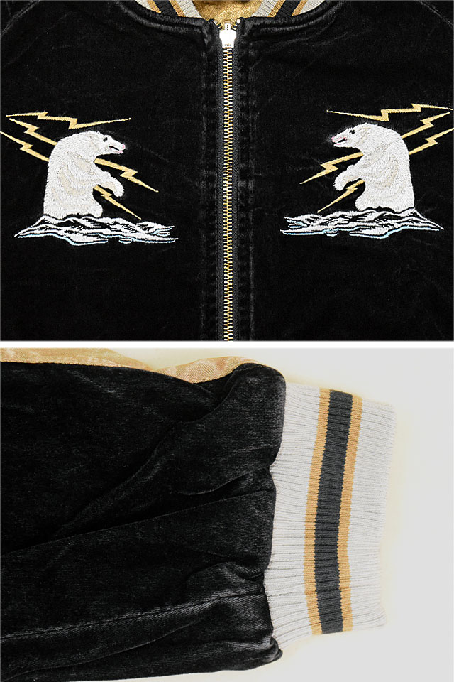 ALASKA刺繍 別珍アラスカジャン リバーシブルXXL ZIPANG LUXE】ALL振り刺繍オーバーダイ加工 別珍リバーシブル