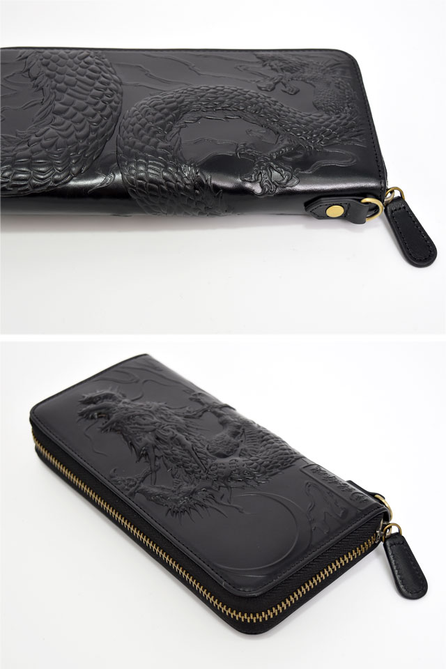 龍柄エンボスレザーウォレット 絡繰魂 252852 和柄 和風 竜 財布 本革