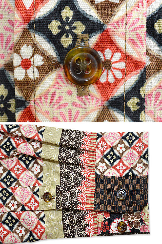 長袖レギュラーシャツ「モダンマルチボーダープリント」 衣櫻 SA-1370 和柄 和風 日本製 国産 総柄[mij_m][mij] 衣櫻 長袖レギュラーシャツ「モダンマルチボーダープリント」 SA-1370