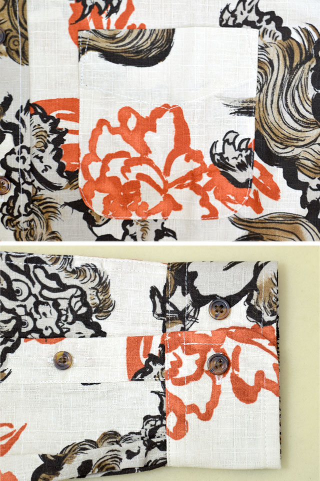 衣櫻 長袖レギュラーカラーシャツ「墨絵調 唐獅子牡丹」 SA-1670 和柄