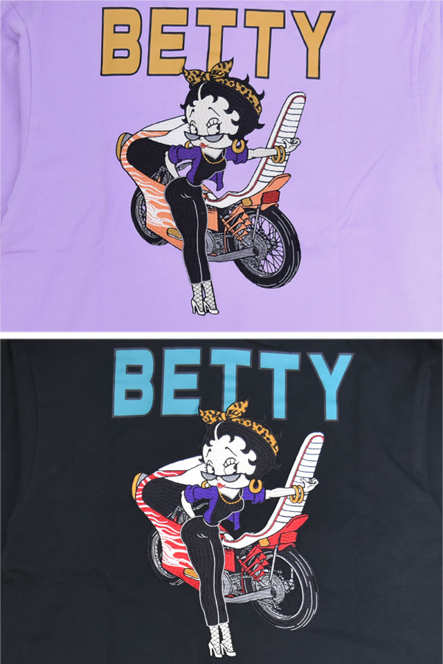 未使用に近い　ロウブロウナックル　ベティ　刺繍　キャラクター　ブラック　ピンク LBK×BETTY ぶっちぎりセクシーヤンキーBETTYロングTシャツ ロウブロウ