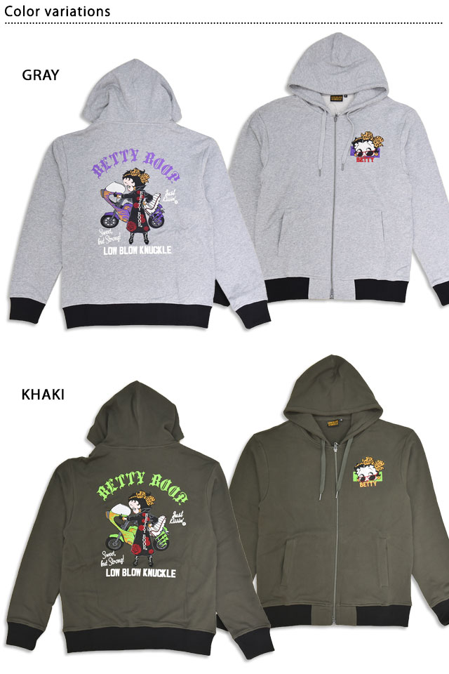 LBK×BETTY 夜露死苦ヤンキーBETTYフルジップスウェットパーカー ロウ 