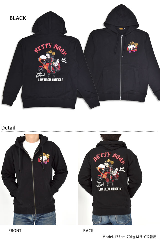 LBK×BETTY 夜露死苦ヤンキーBETTYフルジップスウェットパーカー ロウ 