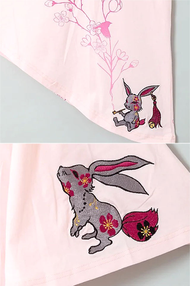 Hotaru　うさぎ柄　くすみピンク　黒色　7点セット　2セット分 黒菟華 振袖風Tシャツ LIN レディース AL-759027 和柄 和風 兎