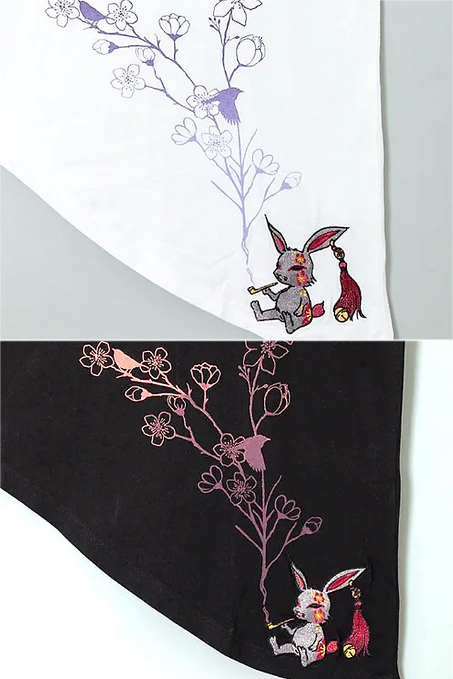 黒菟華 振袖風Tシャツ LIN レディース AL-759027 和柄 和風 兎