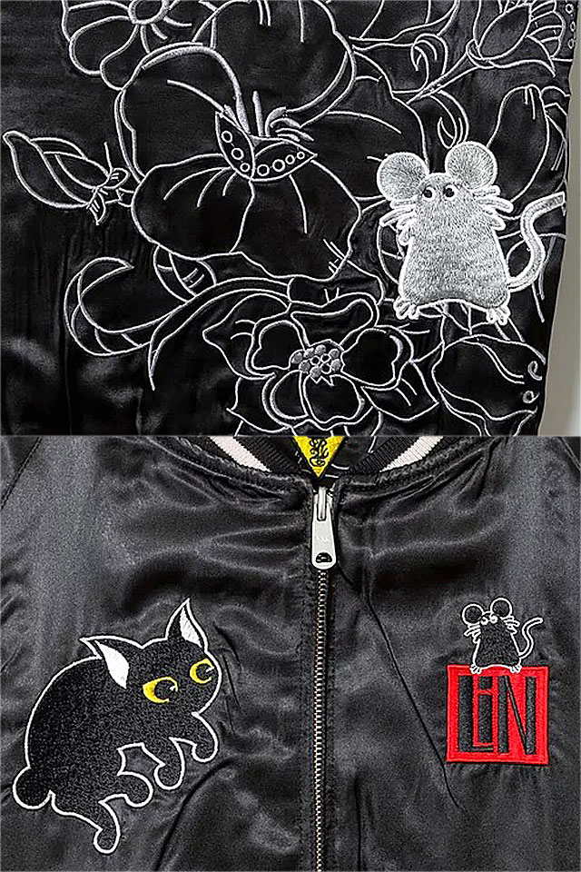 猫戯れスカジャン LIN AL-75602 ラミ&アール スーベニア