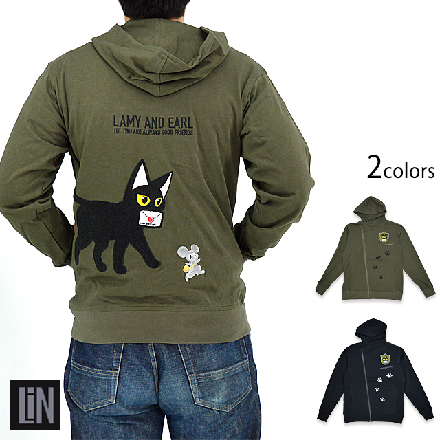 ラミ＆アール 郵便配達斜めジップパーカー LIN AL-75076 猫 ねこ