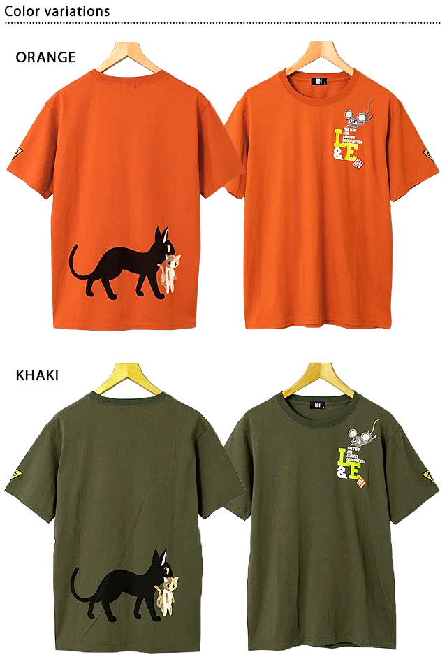 面倒見がいいラミ綿レーヨン半袖Tシャツ LIN AL-75067 猫 ネコ 鼠 ネズミ 男女兼用 面倒見がいいラミ綿レーヨン半袖Tシャツ LIN AL-75067 猫 ネコ 鼠