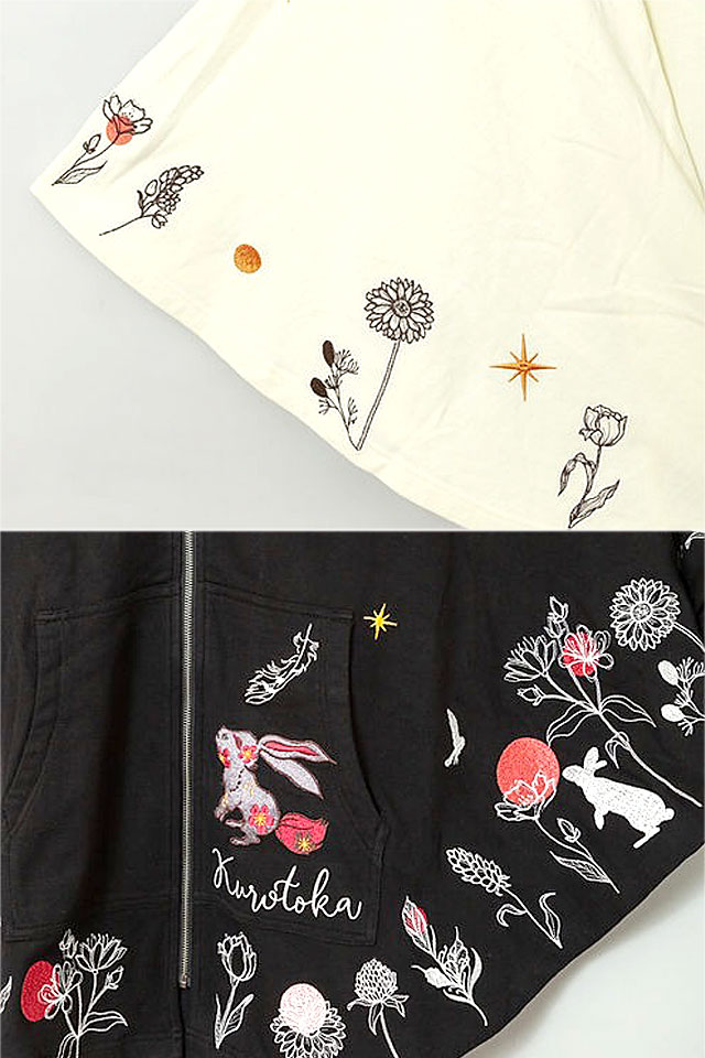 黒菟華 「草原の夜」総刺繍ポンチョ LIN AL-759051 兎 ウサギ うさぎ