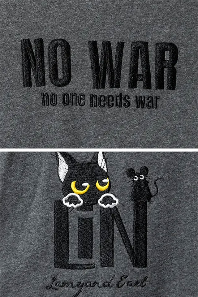 ラミ＆アール「NO WAR」BIGスウェット LIN AL-75808 和柄 黒猫 ネコ 鼠 