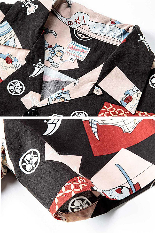 MOMOTARO JEANS　 桃太郎ジーンズ　 アロハシャツ コットンレーヨン 桃太郎ジーンズ アロハシャツ オリジナルプリント コットン
