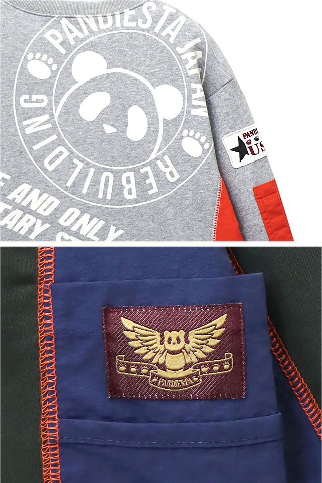 布帛切替ミリタリークルースウェット PANDIESTA JAPAN 533950 パンディエスタ パンダ トレーナー 刺繍 布帛切替ミリタリークルースウェット PANDIESTA JAPAN 533950 パンディ