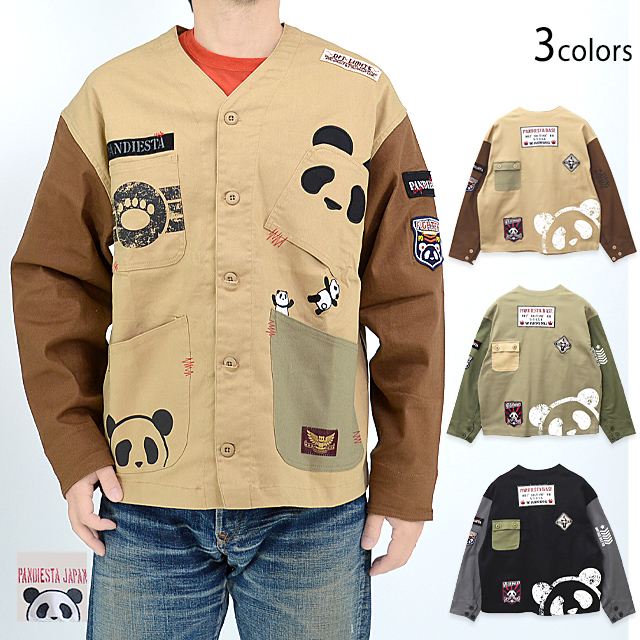 配色切替ミリタリーノーカラージャケット PANDIESTA JAPAN 533951 パンディエスタジャパン パンダ 刺繍 ワーク 配色切替ミリタリーノーカラージャケット PANDIESTA JAPAN 533951