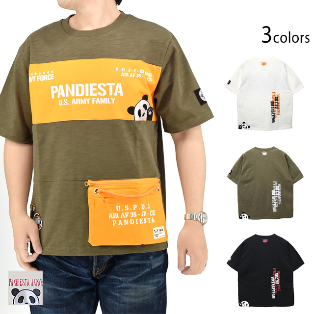 ツイル切替サコッシュ風ポケット付き半袖Tシャツ PANDIESTA JAPAN 585954 パンディエスタジャパン パンダ ミリタリー ツイル切替サコッシュ風ポケット付き半袖Tシャツ PANDIESTA JAPAN
