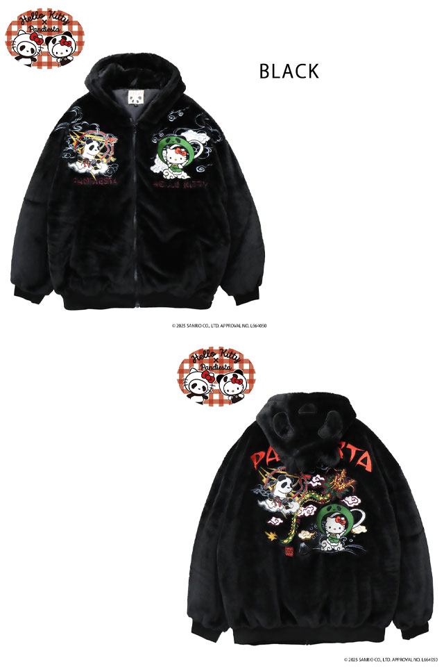 Hello Kitty×Pandiesta 風神キティと雷神パンダフェイクファーパーカー