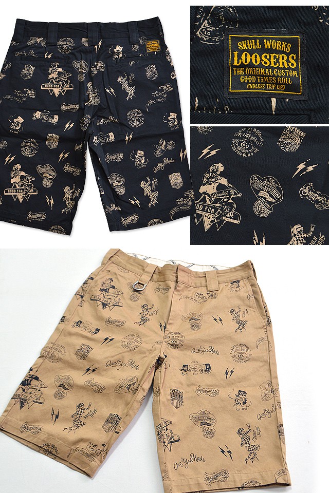総柄ショーツ スカルワークス 送料無料 アメカジ バイカー SKULL WORKS
