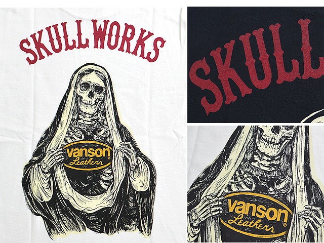 SKULL WORKS×VANSONマリア半袖Tシャツ スカルワークス 送料無料 アメカジ バイカー バンソン