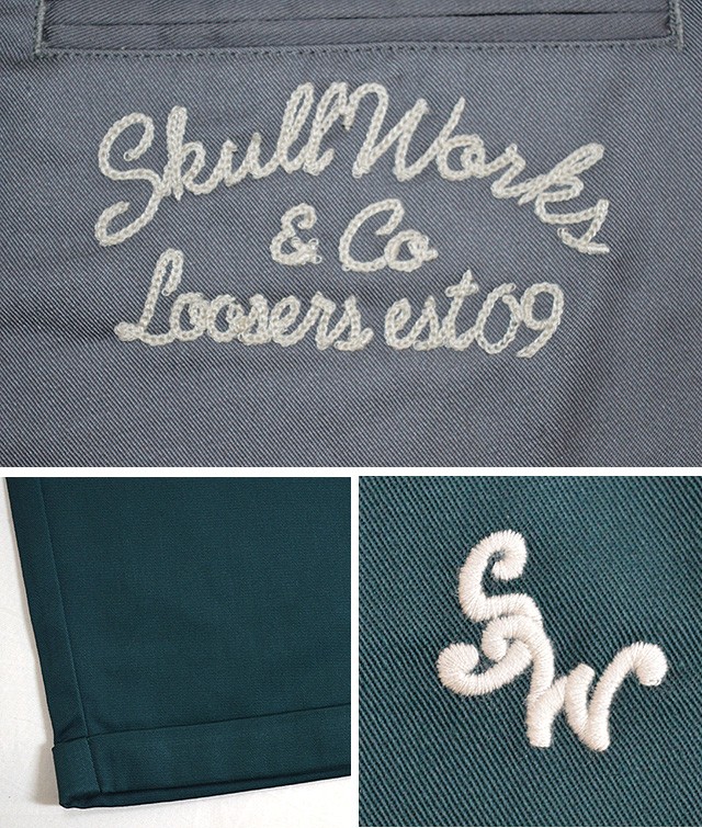 クロップドパンツ スカルワークス SKULL WORKS 半端丈 刺繍 ワーク