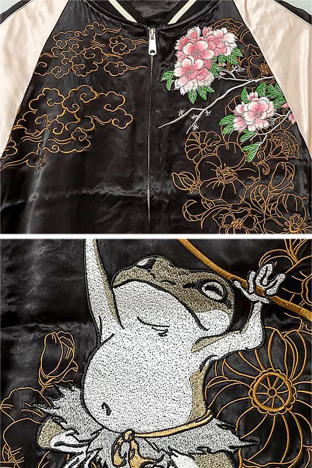 CHIKIRIYA 　チキリヤ　スカジャン　リバーシブル　レーヨン　和柄　刺繍 CHIKIRIYA[ちきりや] 斧琴菊兎＆華兎 刺繍 リバーシブル 和柄