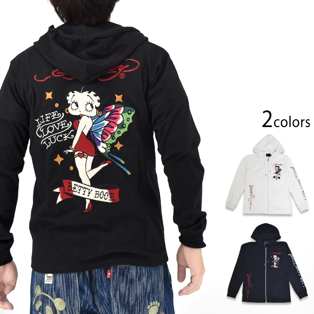 Ed Hardy×BETTY 天竺ジップパーカー サクラスタイルセレクション BED-2509 エドハーディー ベティーちゃん 刺繍 Ed Hardy×BETTY 天竺ジップパーカー サクラスタイルセレクション BED