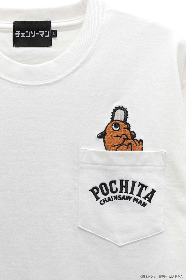 チェンソーマン チェンソーの悪魔ポチタ柄刺繍天竺半袖Tシャツ◇サクラ