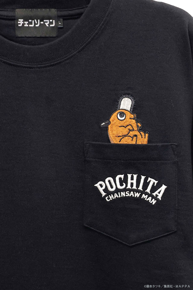 チェンソーマン チェンソーの悪魔ポチタ柄刺繍天竺半袖Tシャツ◇サクラ