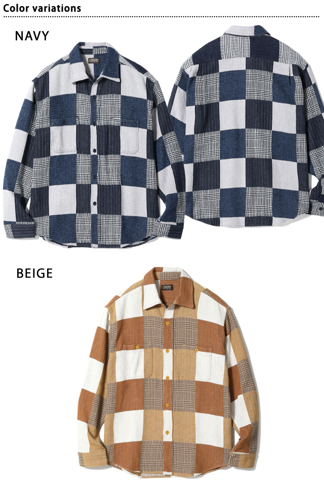 パッチワークチェック長袖ワークシャツ/PATCHWORK CHECK WORK SHIRT SUGER CANE SC29589 シュガーケーン 日本製 東洋 パッチワークチェック長袖ワークシャツ/PATCHWORK CHECK WORK SHIRT