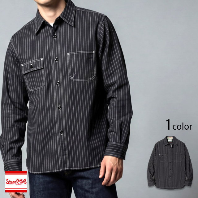 Sugar Cane & Co. ウォバッシュストライプワークシャツ 8.5ozブラックウォバッシュストライプ長袖ワークシャツ SUGER CANE