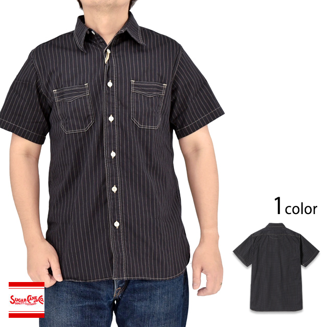 FICTION ROMANCE 8.5oz.ブラックウォバッシュストライプ半袖ワーク