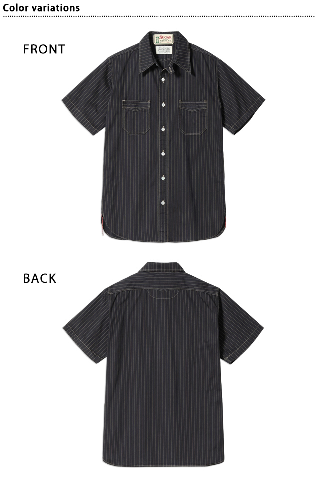 FICTION ROMANCE 8.5oz.ブラックウォバッシュストライプ半袖ワーク