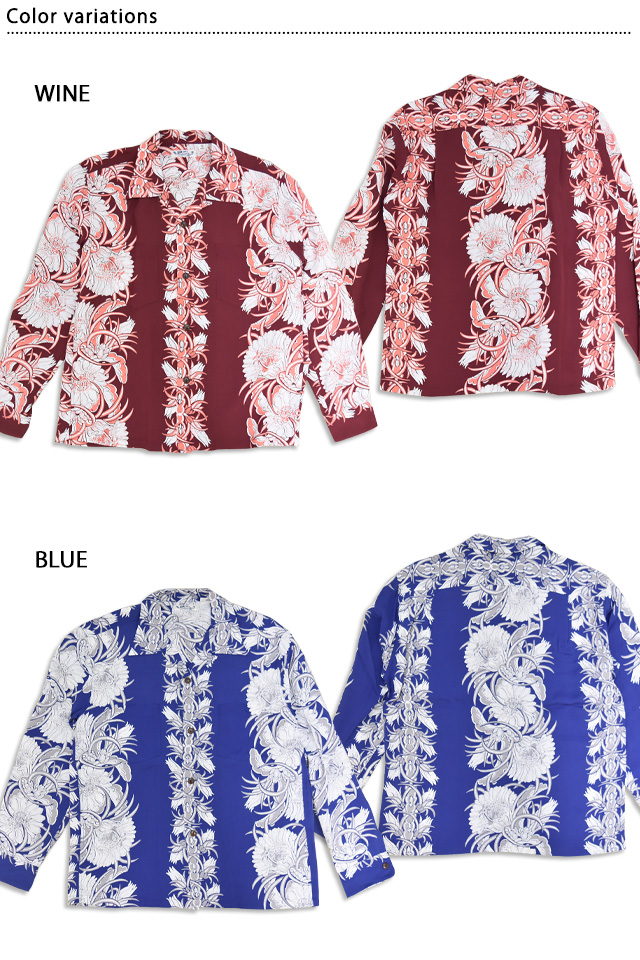 長袖レーヨンアロハシャツ「NIGHT BLOOMING CEREUS BORDER」 SUN SURF