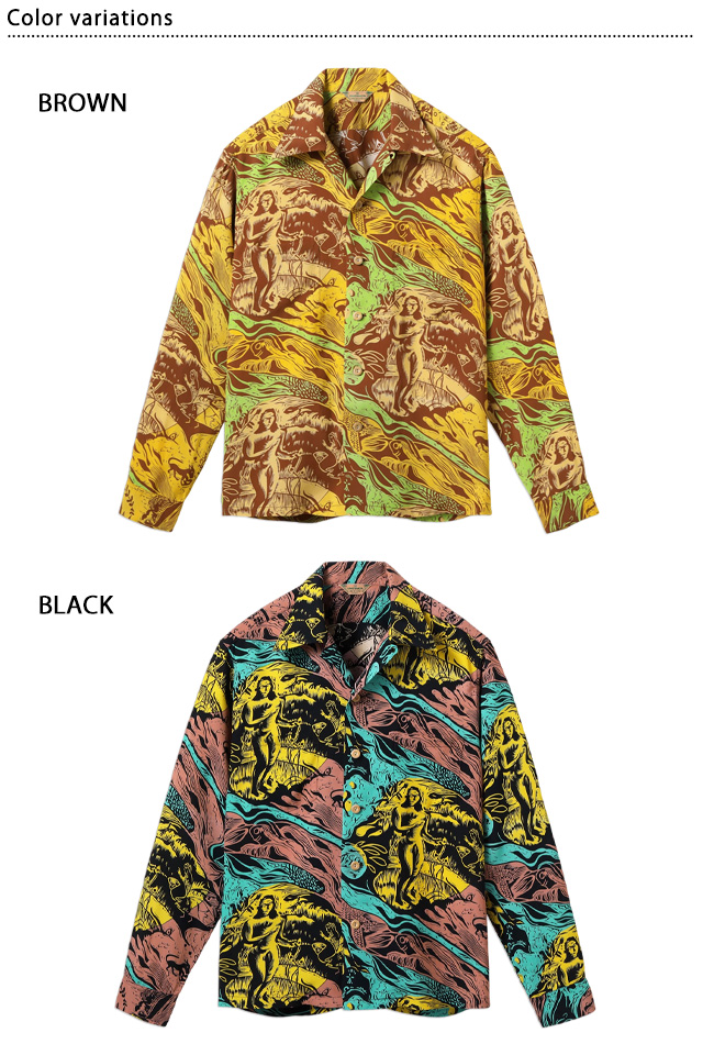 長袖レーヨンアロハシャツ SPECIAL EDITION「GAUGUIN WOODCUT MYSTIC