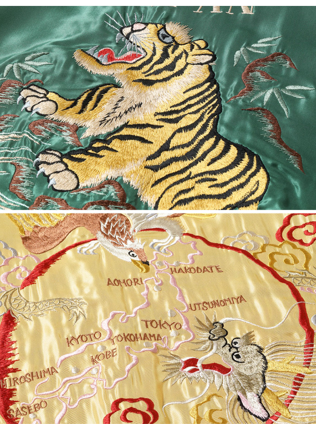 r*a様 【両面総刺繍】リバーシブル ベルベット スカジャン 鷲 龍 日本地図 Sサイズ]鷹と日本地図柄刺繍リバーシブルスカジャン【送料無料】｜和柄