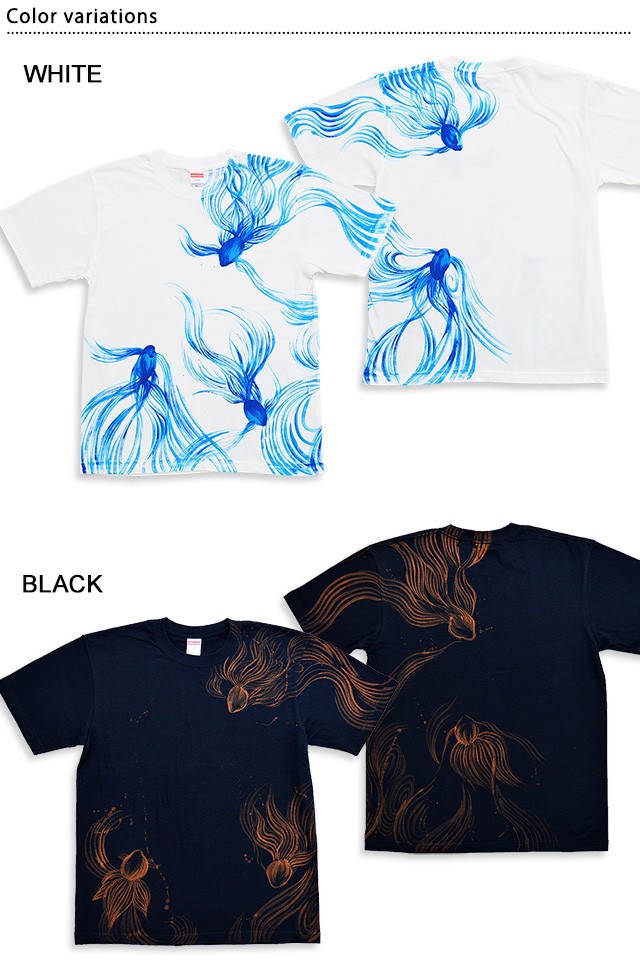 手描き半袖Tシャツ「金魚」◆手描きの羽水/レディース 手描き半袖Tシャツ「金魚」◇手描きの羽水/レディース｜手描きの