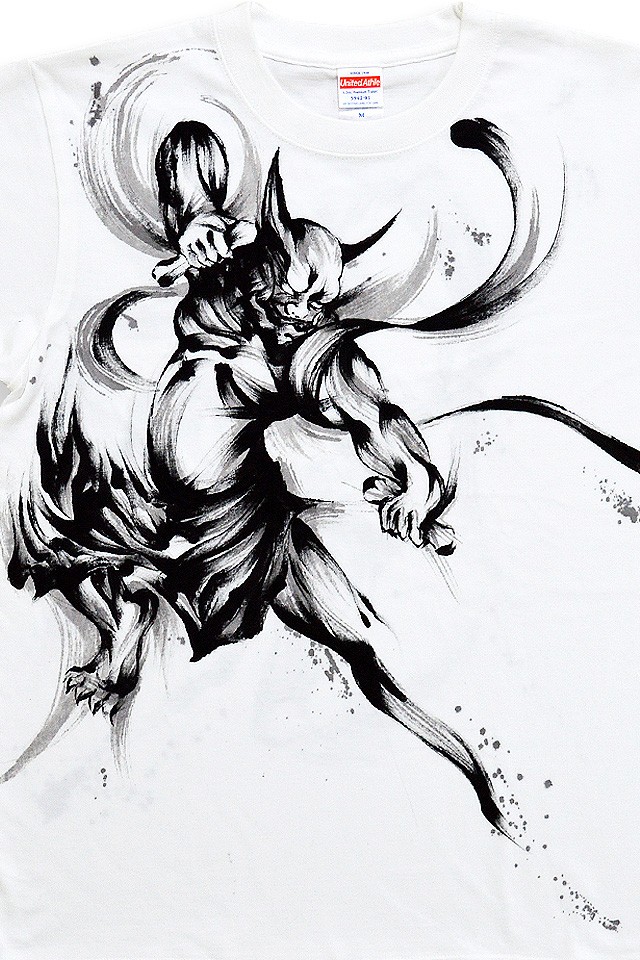 手描き半袖Tシャツ「風神雷神」(3)◇手描きの羽水 : サクラスタイル